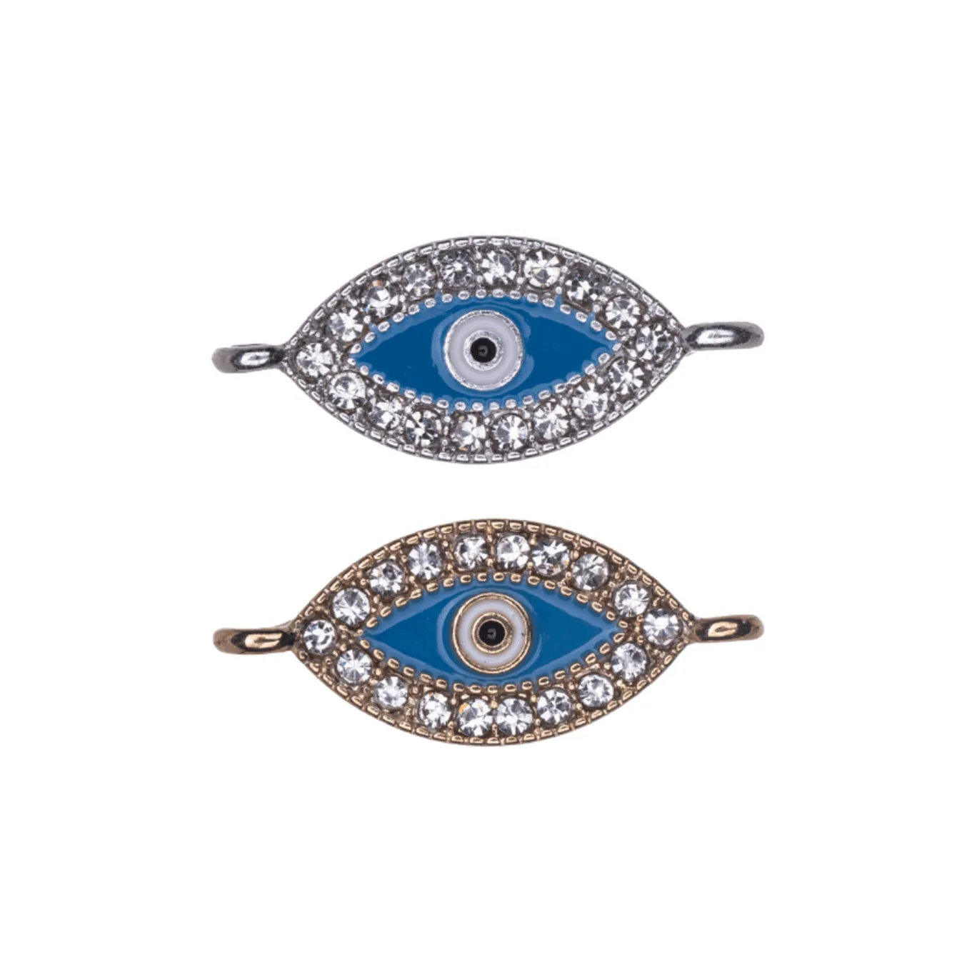 24.5mm x 10mm Inlaid Crystal Epoxy Eye Charm - Made of Zinc - Silver and 18k Gold Finishes - Sold by the Piece - K165