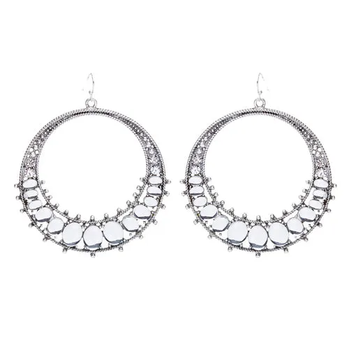 Beautiful Dazzling Crystal Rhinestone Open Circle Dangle Fashion Earrings Silver