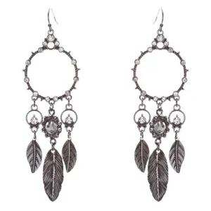 Beautiful Leaf Drop Circle Crystal Rhinestone Fashion Dangle Earrings Hematite
