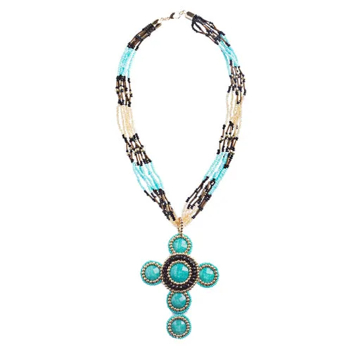 Cross Jewelry Traditional Design Beaded Necklace & Earrings Set JN245 Turquoise