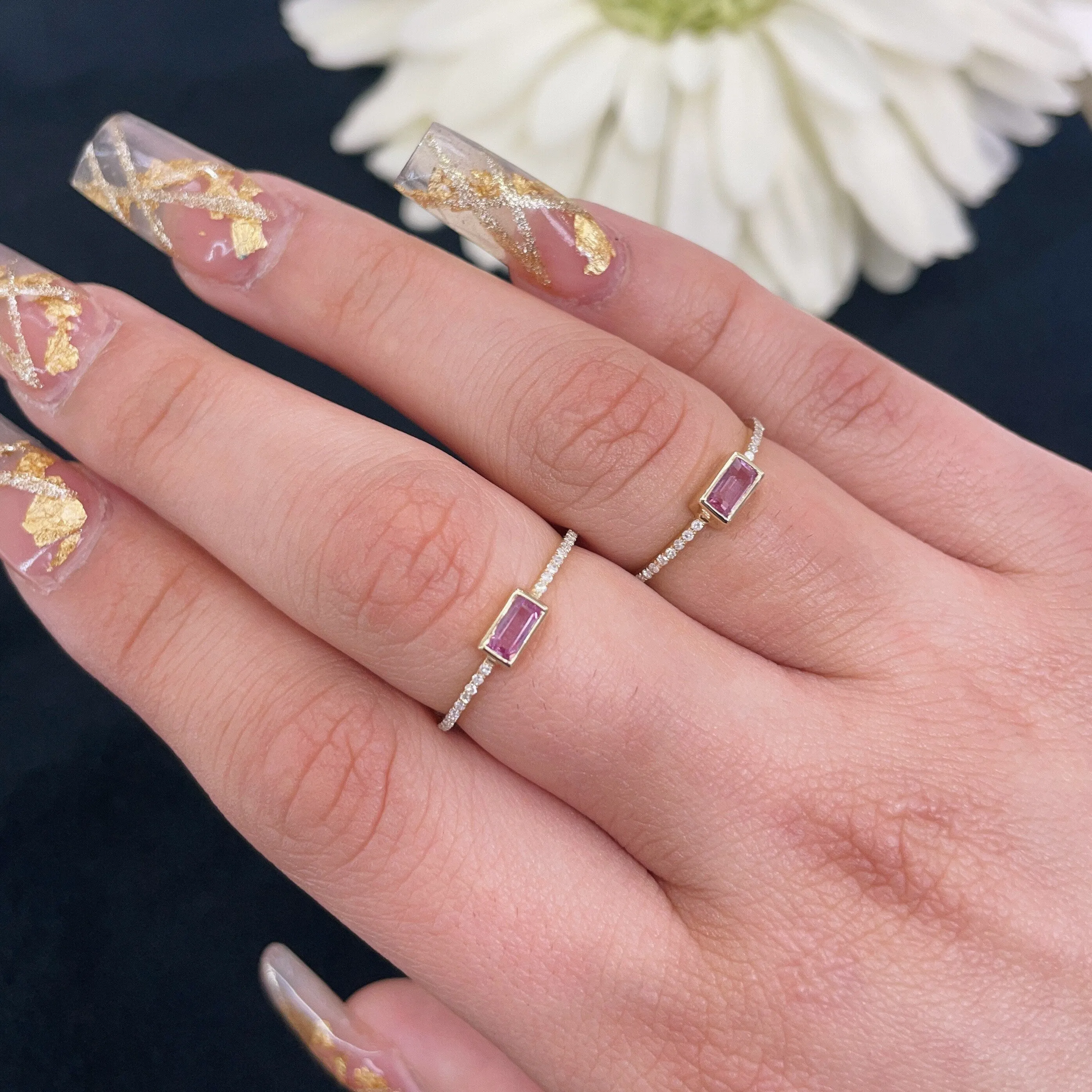 Diamond & Pink Sapphire Ring 5x2.5mm