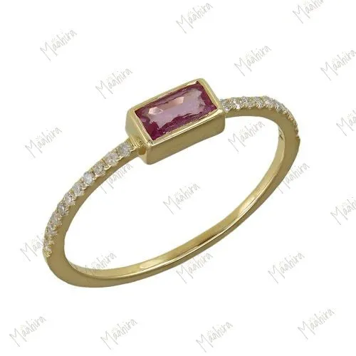 Diamond & Pink Sapphire Ring 5x2.5mm