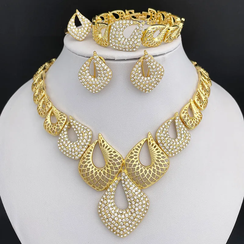 Dubai Gold Color Jewelry Set Women’s Necklace Earrings Charm Bracelet