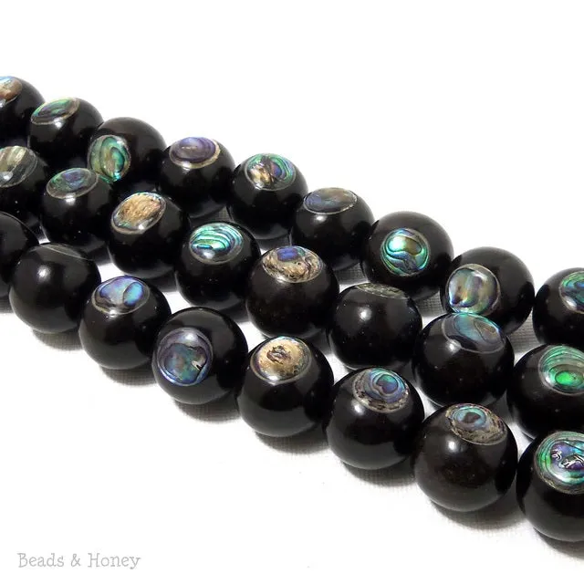 Ebony Wood with Abalone Shell Round 18mm (Half Strand)