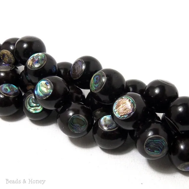 Ebony Wood with Abalone Shell Round 18mm (Half Strand)