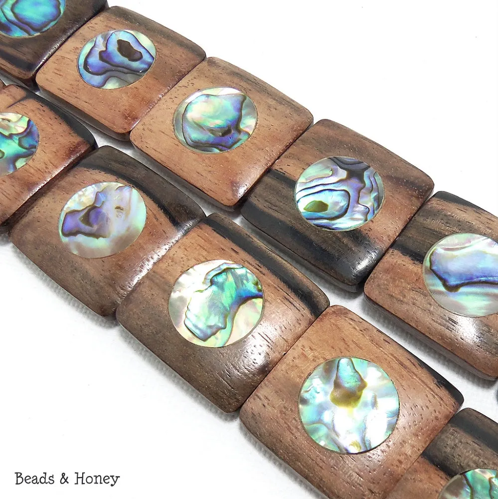 Ebony Wood with Abalone Shell Square 25x23mm (8pcs)