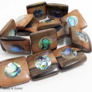 Ebony Wood with Abalone Shell Square 25x23mm (8pcs)
