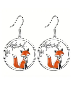 Enchanting Round Epoxy Fox Fishhook Earrings - Whimsical Charm for Every Occasion