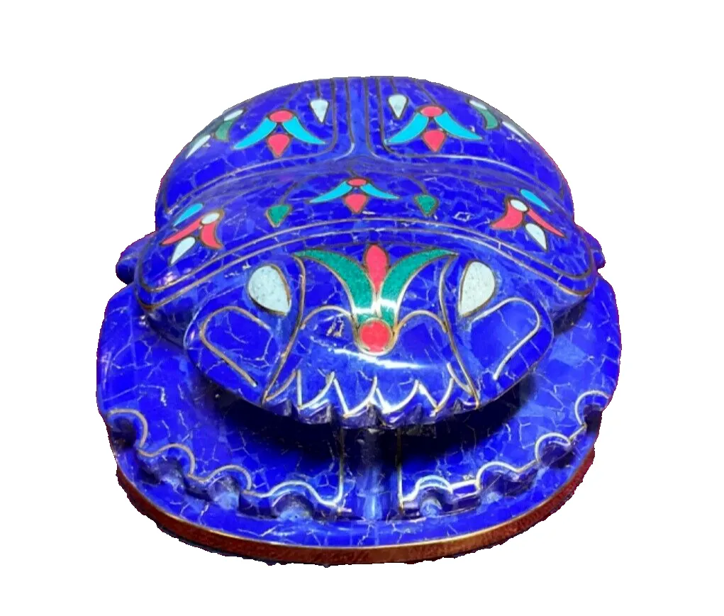 Handmade, Egyptian Pharaonic Scarab , Symbol of Good Luck, Lapis & Turquoise 10"
