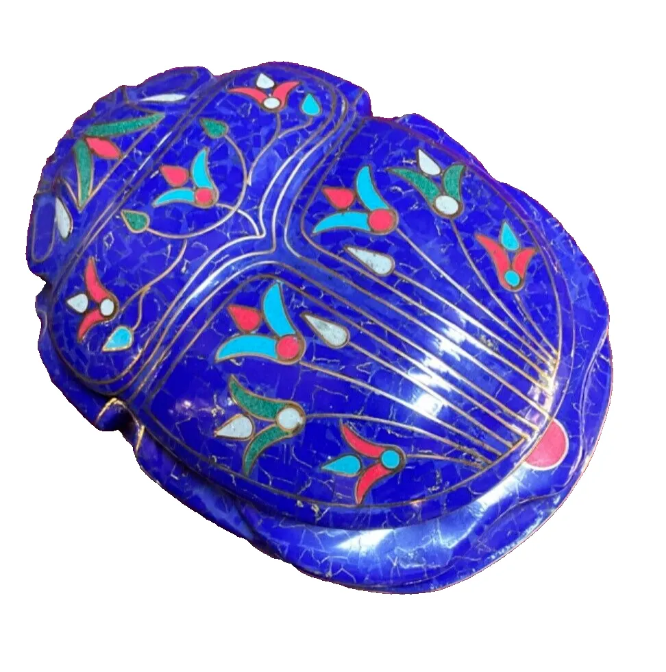 Handmade, Egyptian Pharaonic Scarab , Symbol of Good Luck, Lapis & Turquoise 10"
