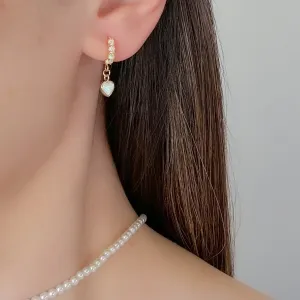 Heart Opal Inlay Huggie Hoops