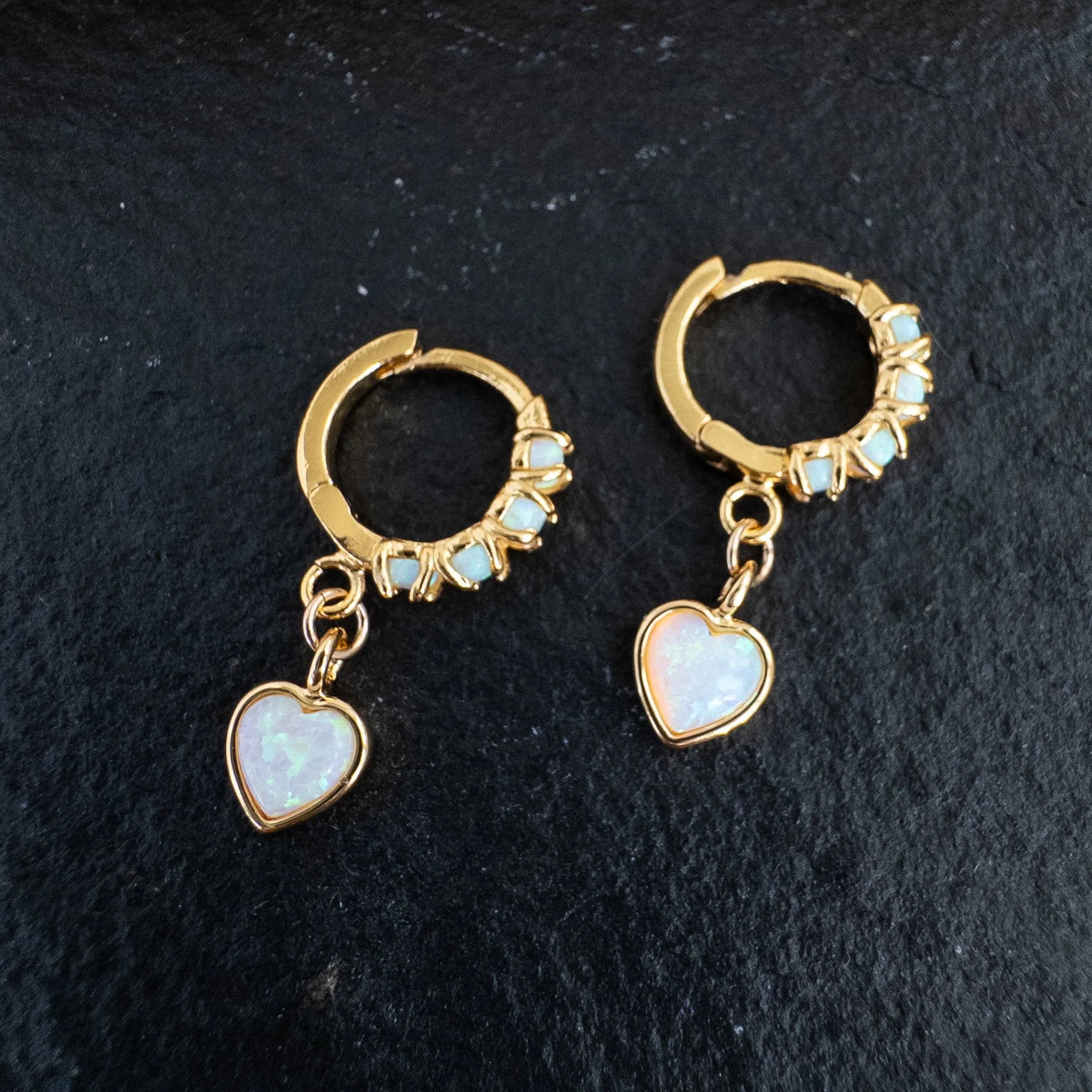 Heart Opal Inlay Huggie Hoops