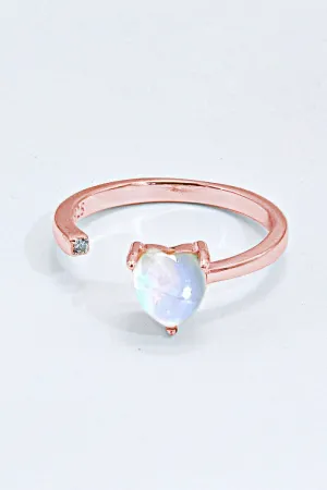 Inlaid Moonstone Heart Adjustable Open Ring