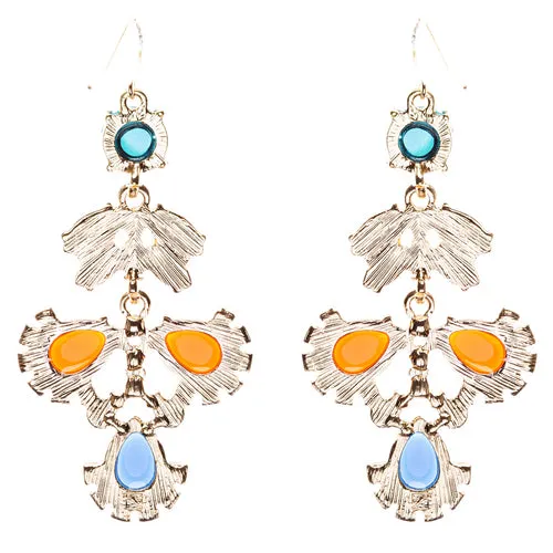 Modern Fashion Crystal Rhinestone Beautiful Floral Design Earrings E819 Orange