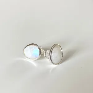 Moonstone Organic Elliptical Shaped Gemstone Studs in Sterling Silver