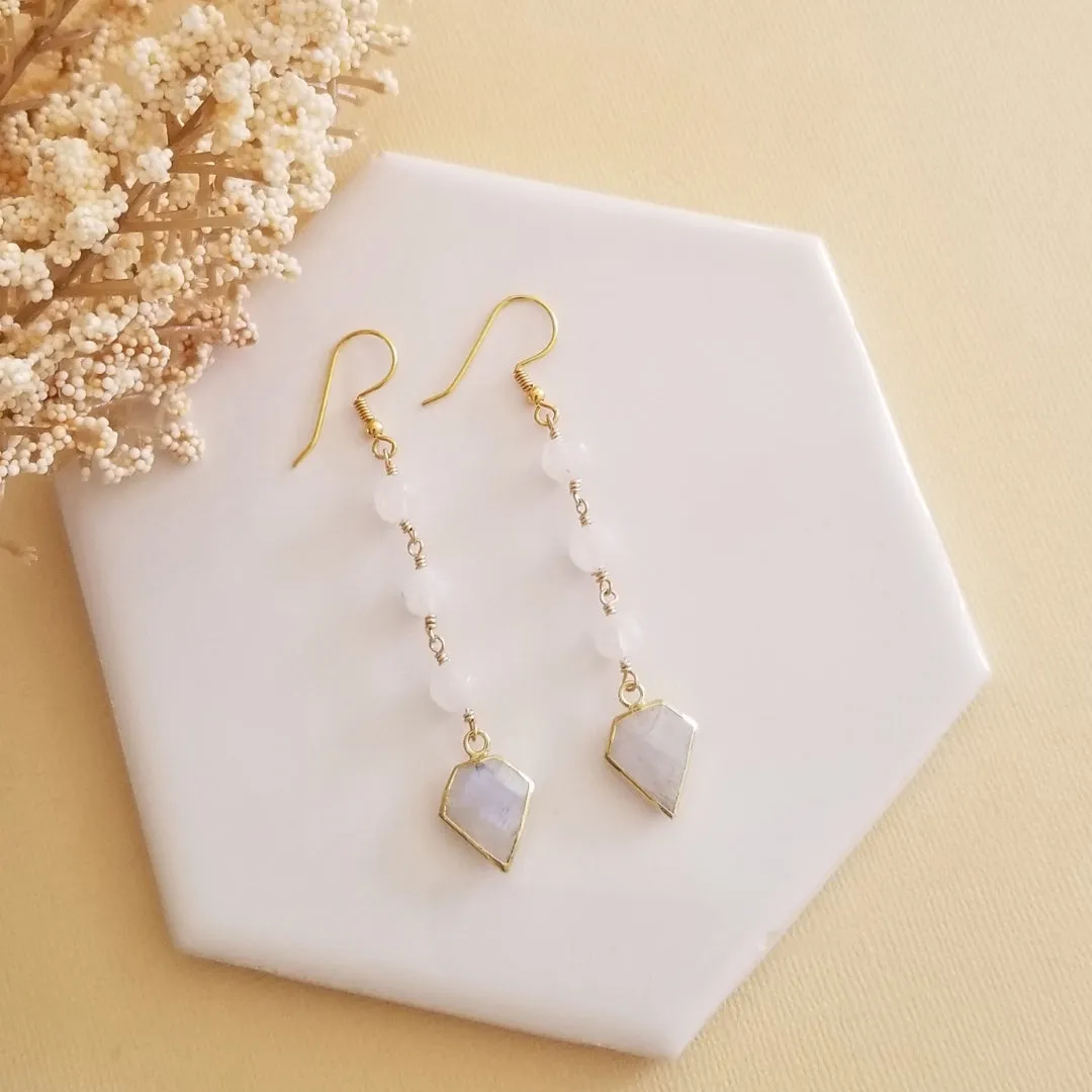 Natural Moonstone Earrings, Moonstone Dangle Earrings for Women