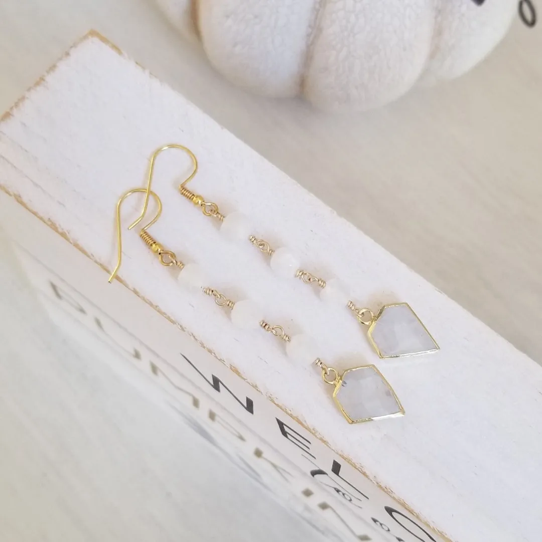 Natural Moonstone Earrings, Moonstone Dangle Earrings for Women