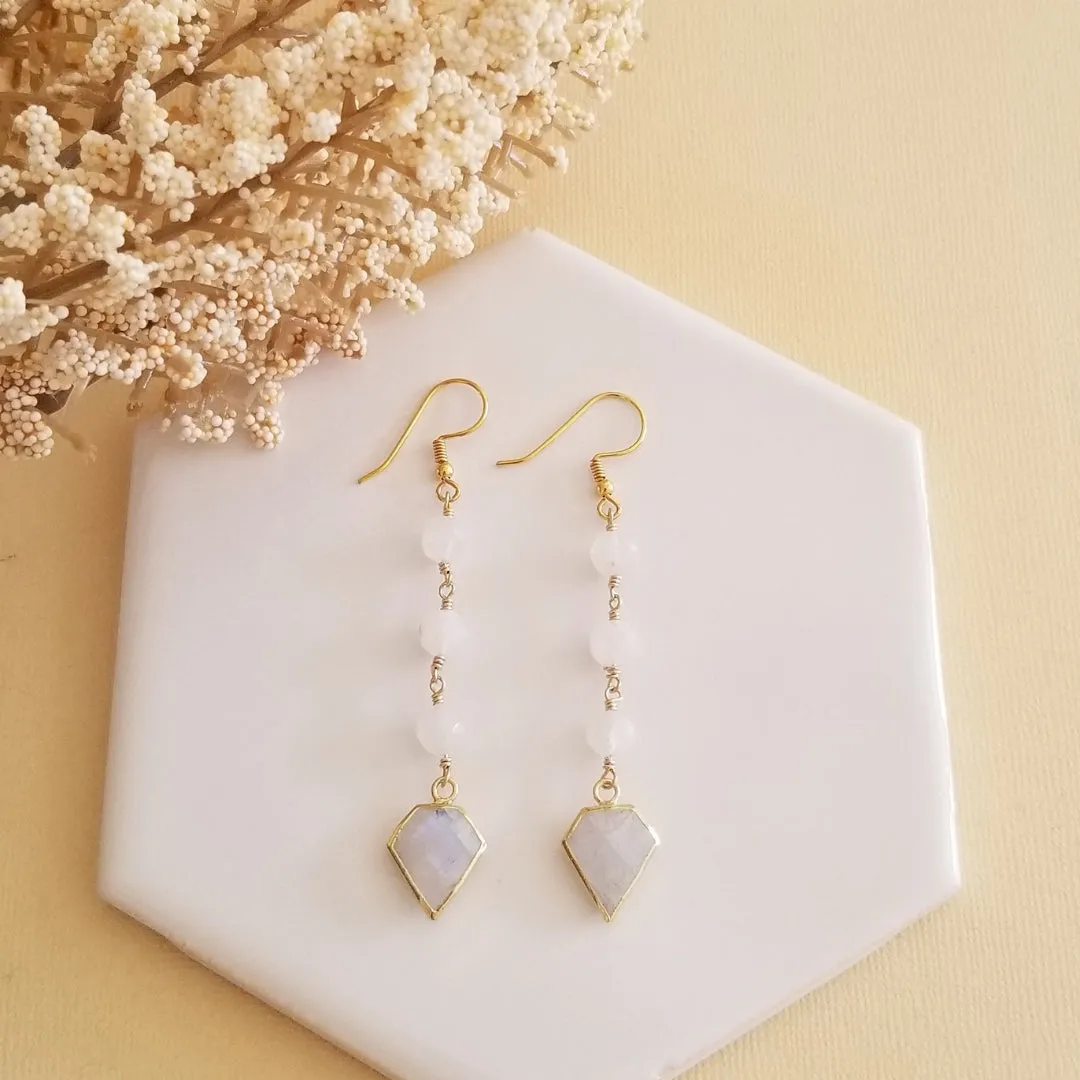 Natural Moonstone Earrings, Moonstone Dangle Earrings for Women