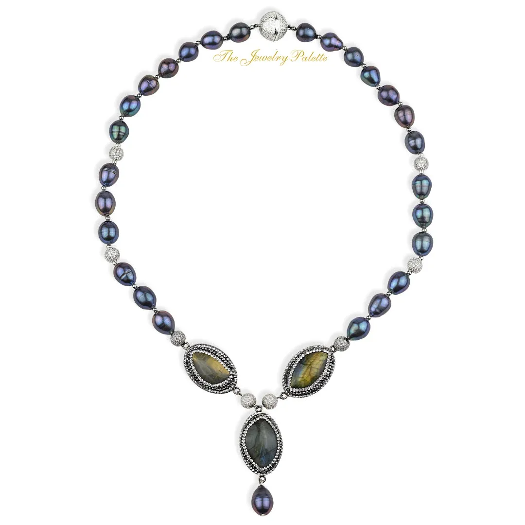 Nermin grey freshwater pearl and labradorite short necklace