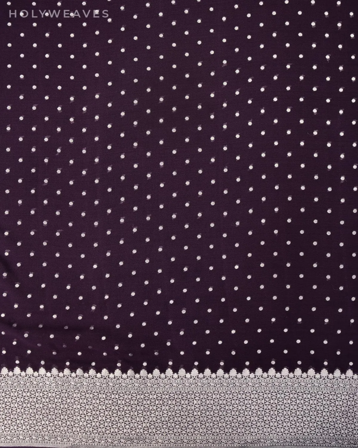 Purplish Gray Banarasi Silver Polka Buti Cutwork Brocade Handwoven Khaddi Georgette Saree