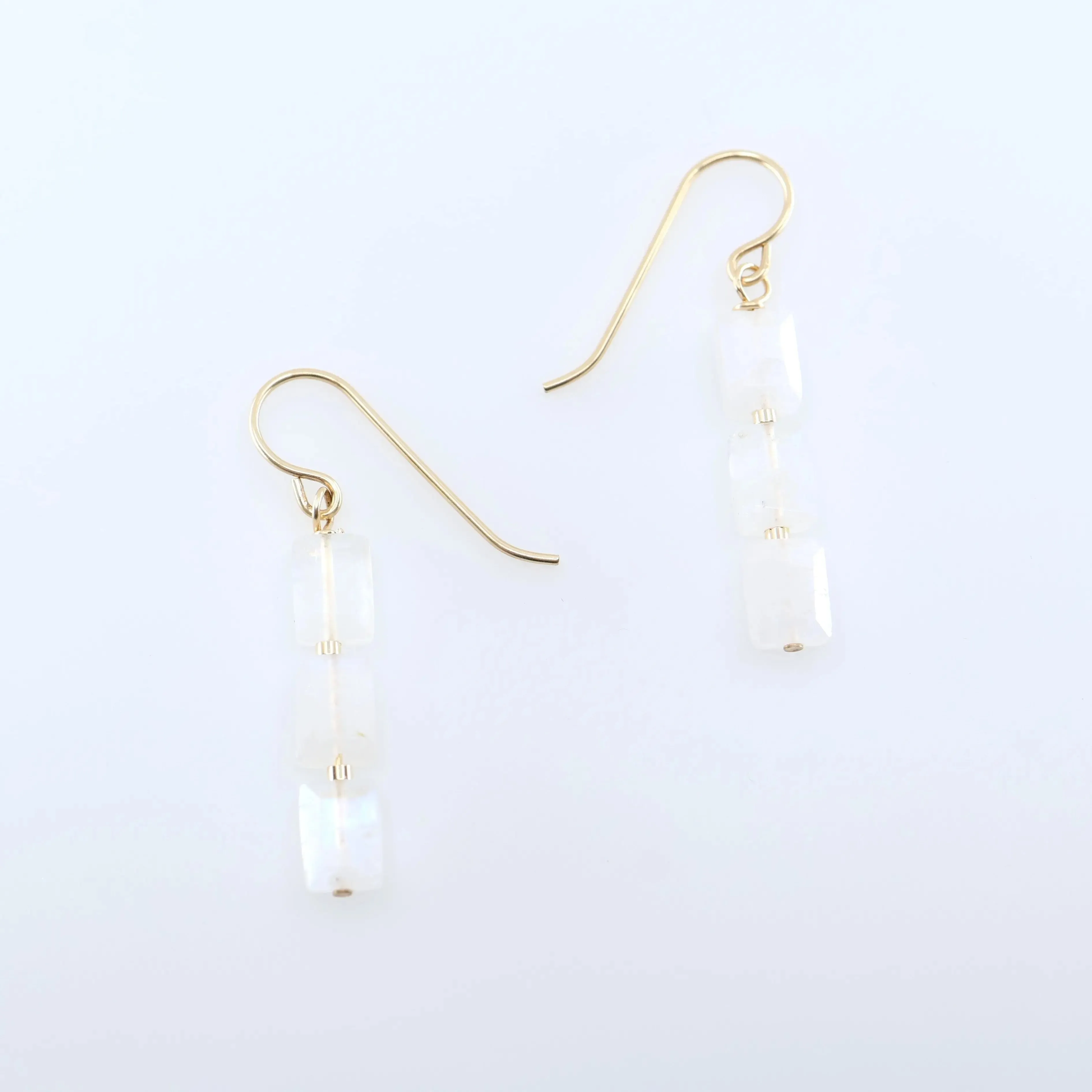 Rainbow Moonstone Rectangle Stack Earrings