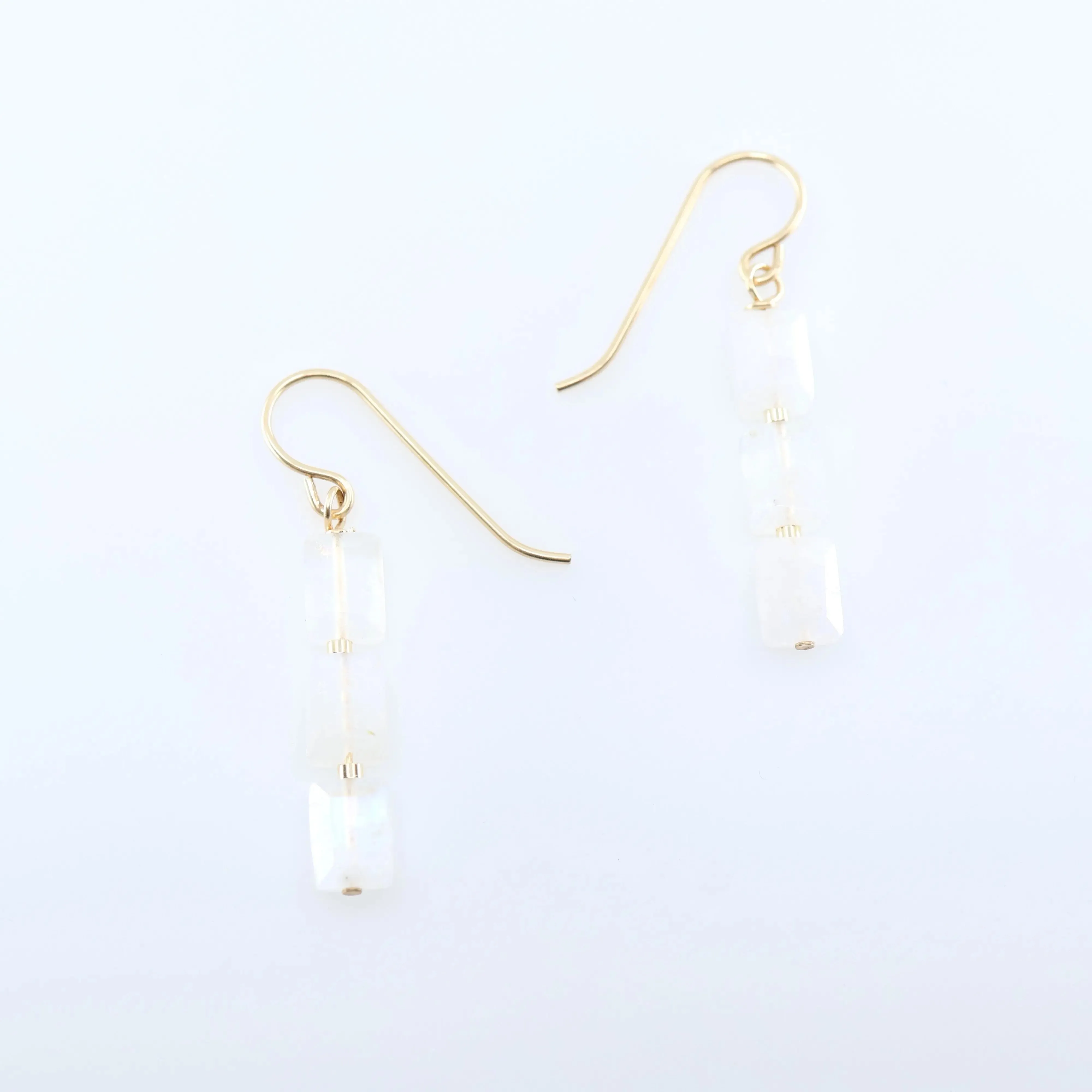 Rainbow Moonstone Rectangle Stack Earrings