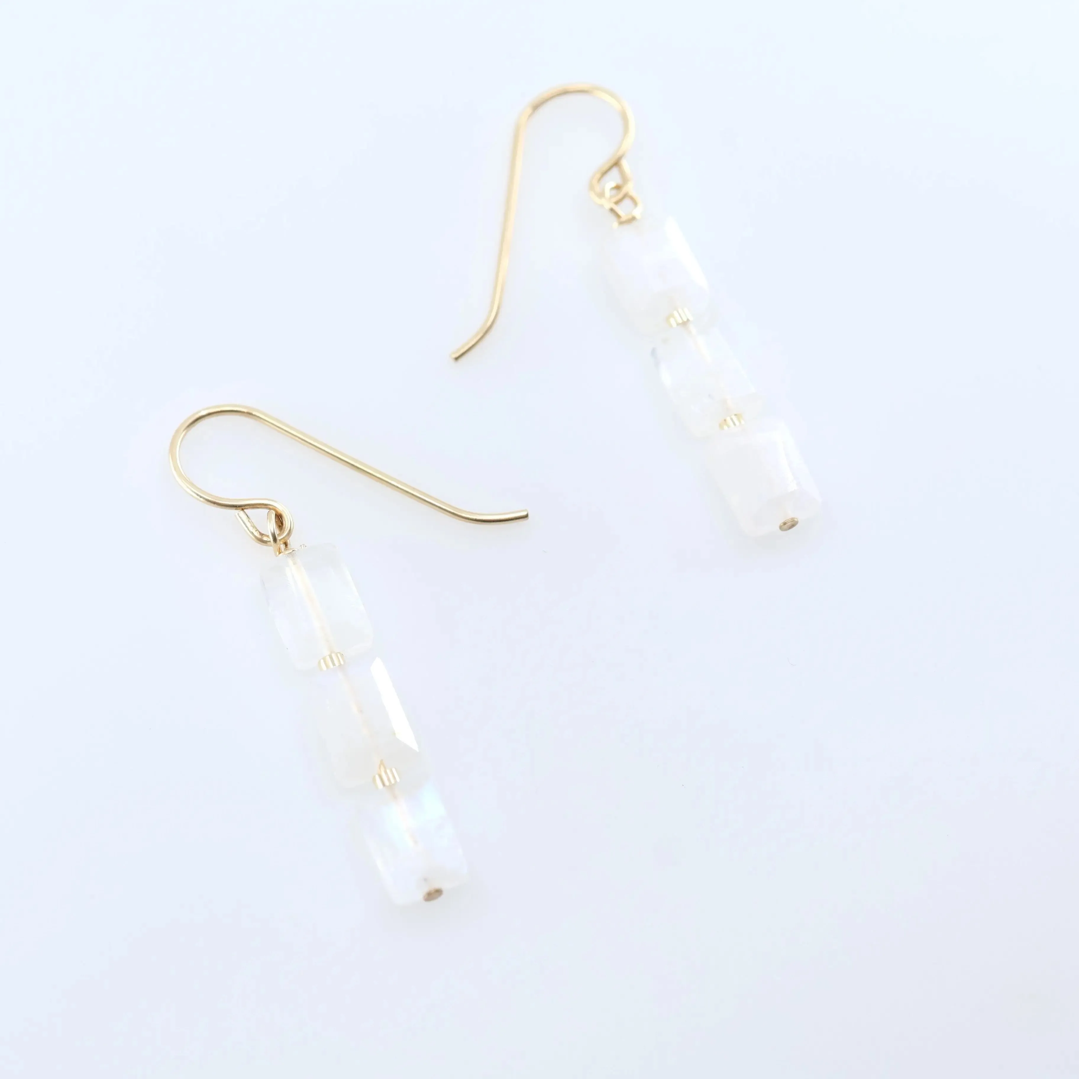 Rainbow Moonstone Rectangle Stack Earrings
