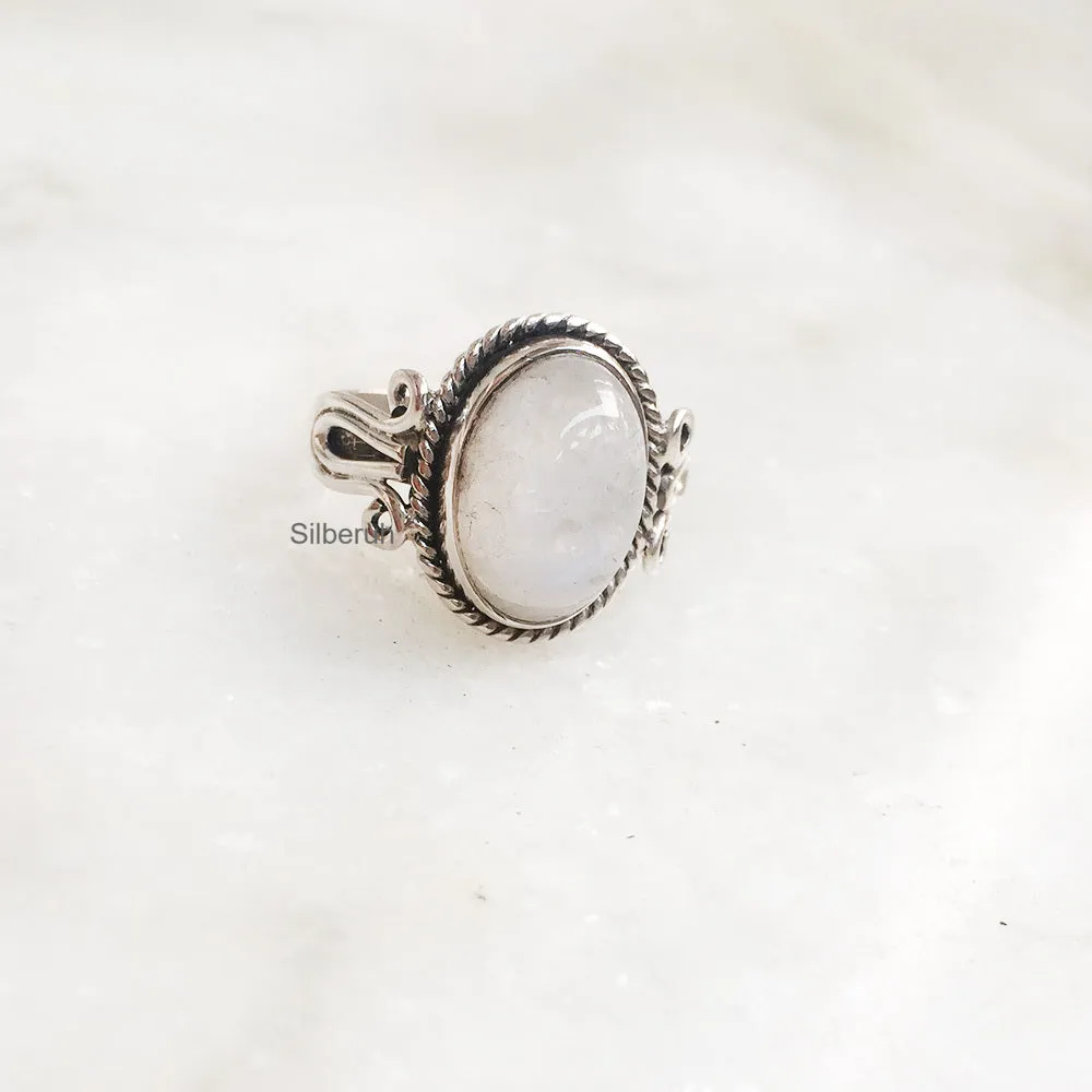 Rainbow Moonstone Swirl Silver Ring