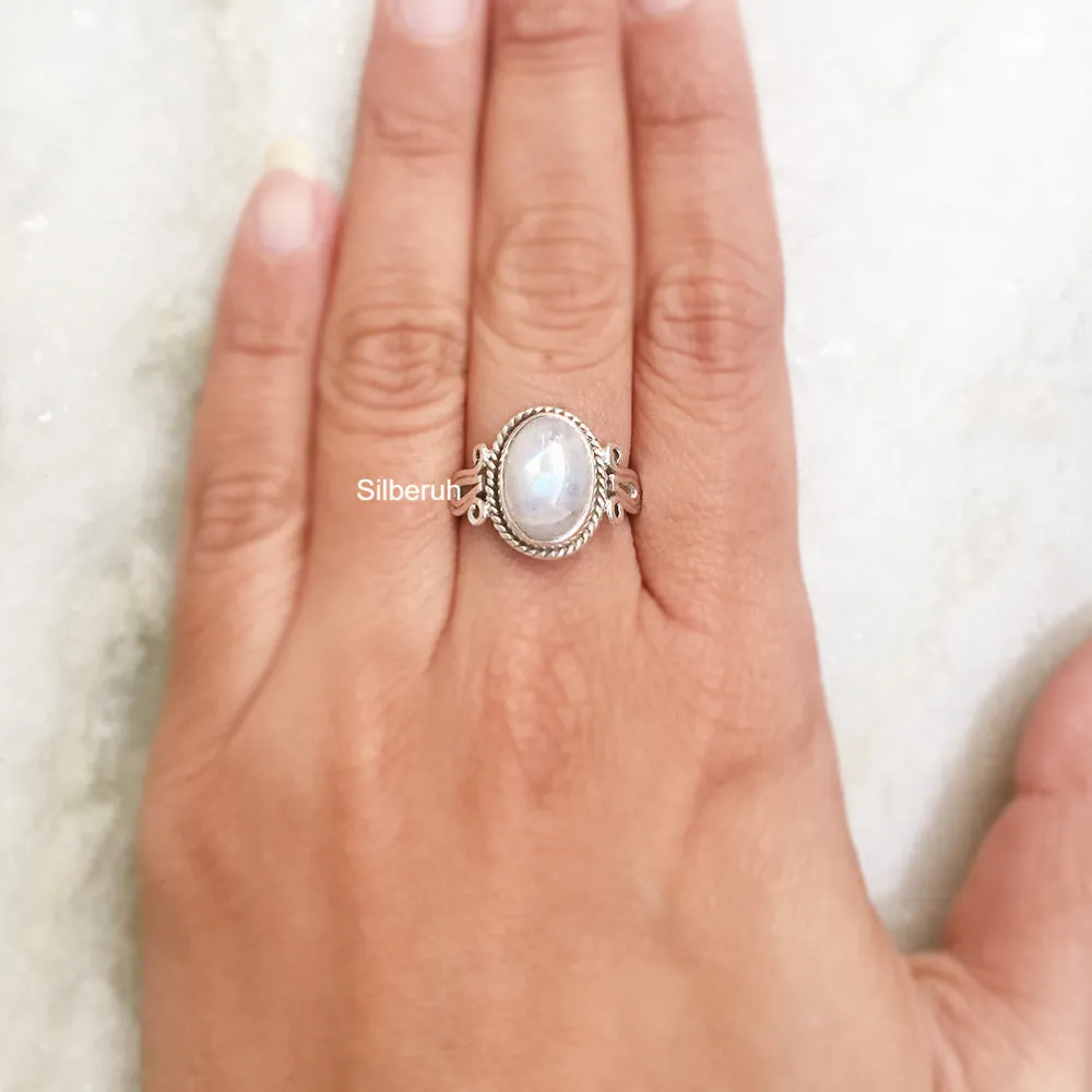 Rainbow Moonstone Swirl Silver Ring
