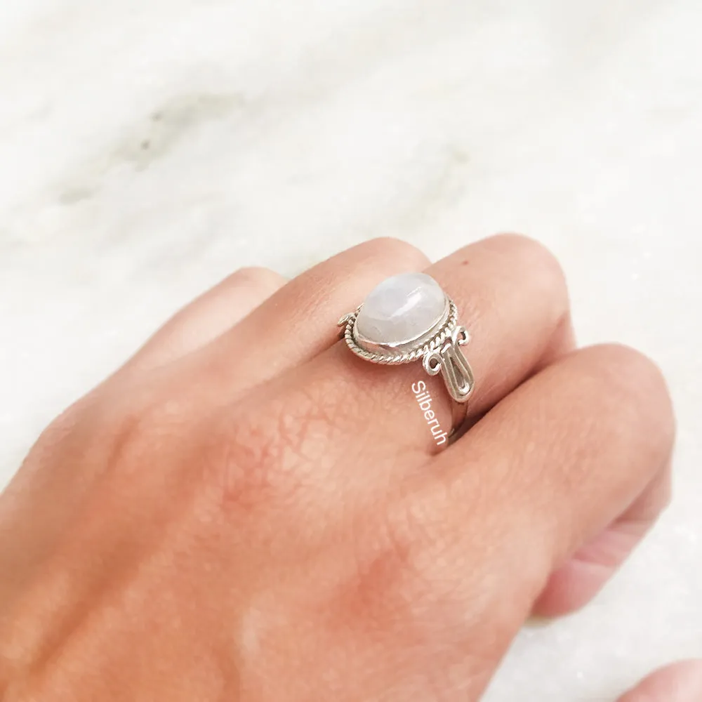 Rainbow Moonstone Swirl Silver Ring