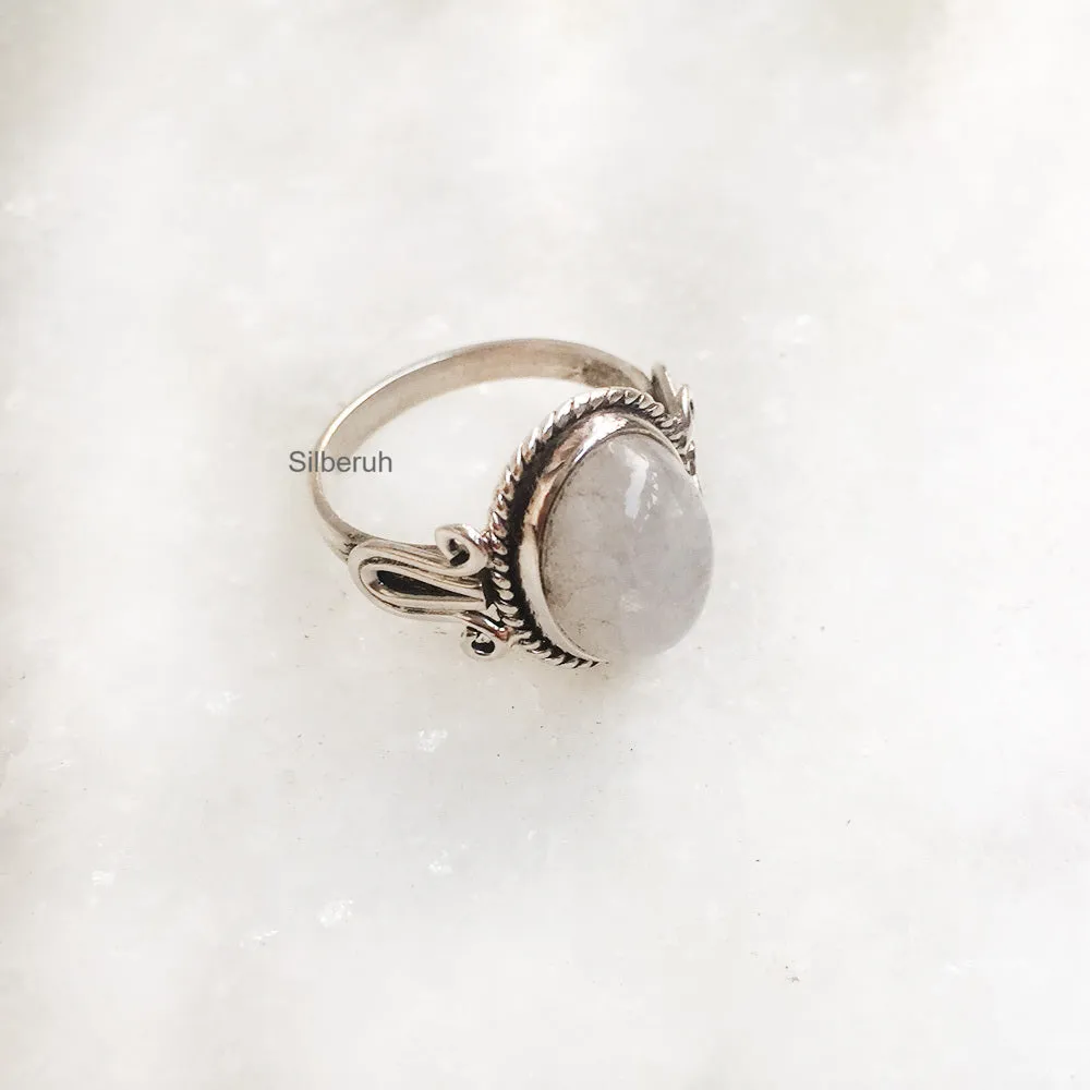 Rainbow Moonstone Swirl Silver Ring