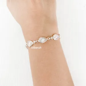 Rainbow Moonstone Teardrop Silver Bracelet