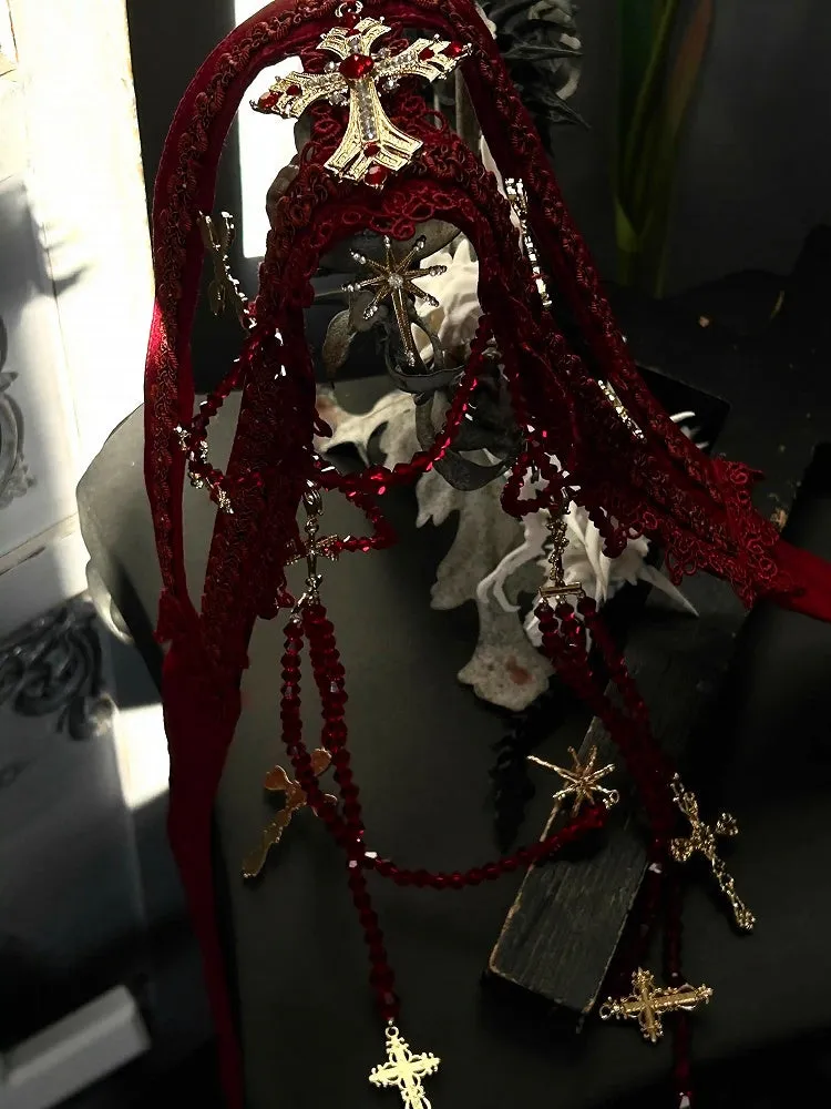 Red/White/Dark Blue/Gray  Gothic Lolita Waist Belt with Cross Decorated