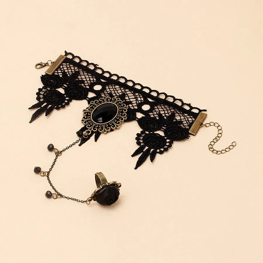 retro palace gothic lolita dark lace bracelet