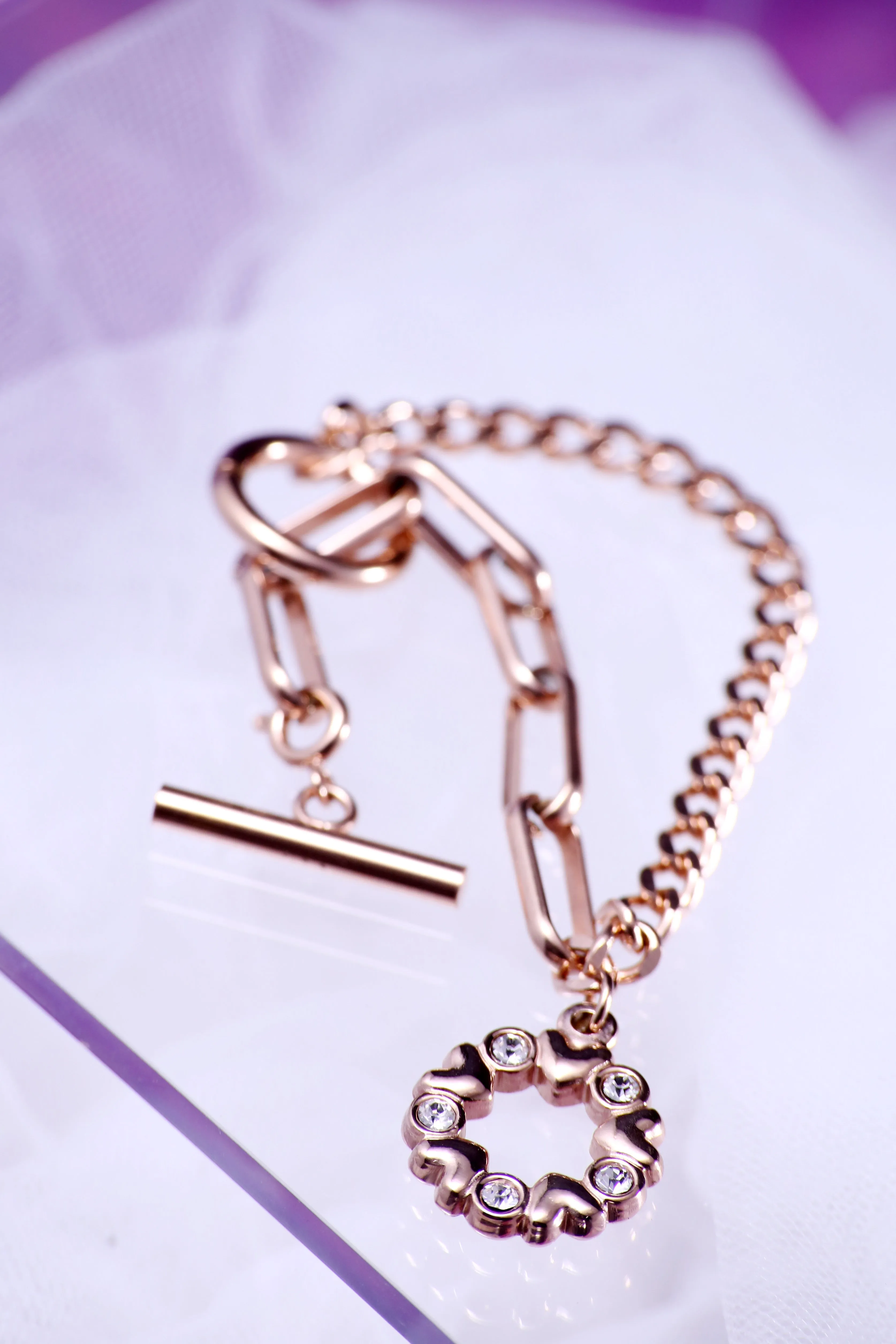 Rose Gold Plated Locket Bracelet with Love Hearts Charm