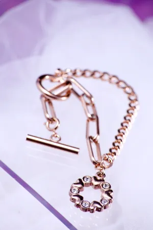 Rose Gold Plated Locket Bracelet with Love Hearts Charm