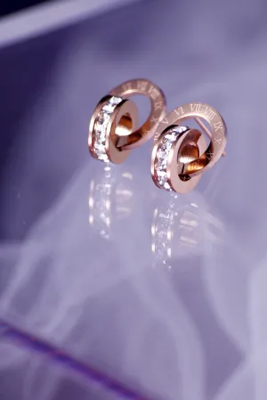 Rose Gold Plated on Double Rings with Sparkling Zircon Earrings