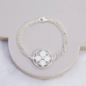 Silver & White Opal Four Petal Flower Bracelet