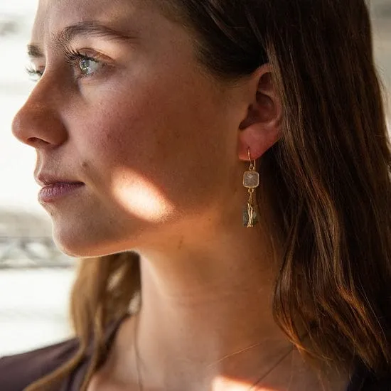 Square Moonstone & Labradorite Earrings