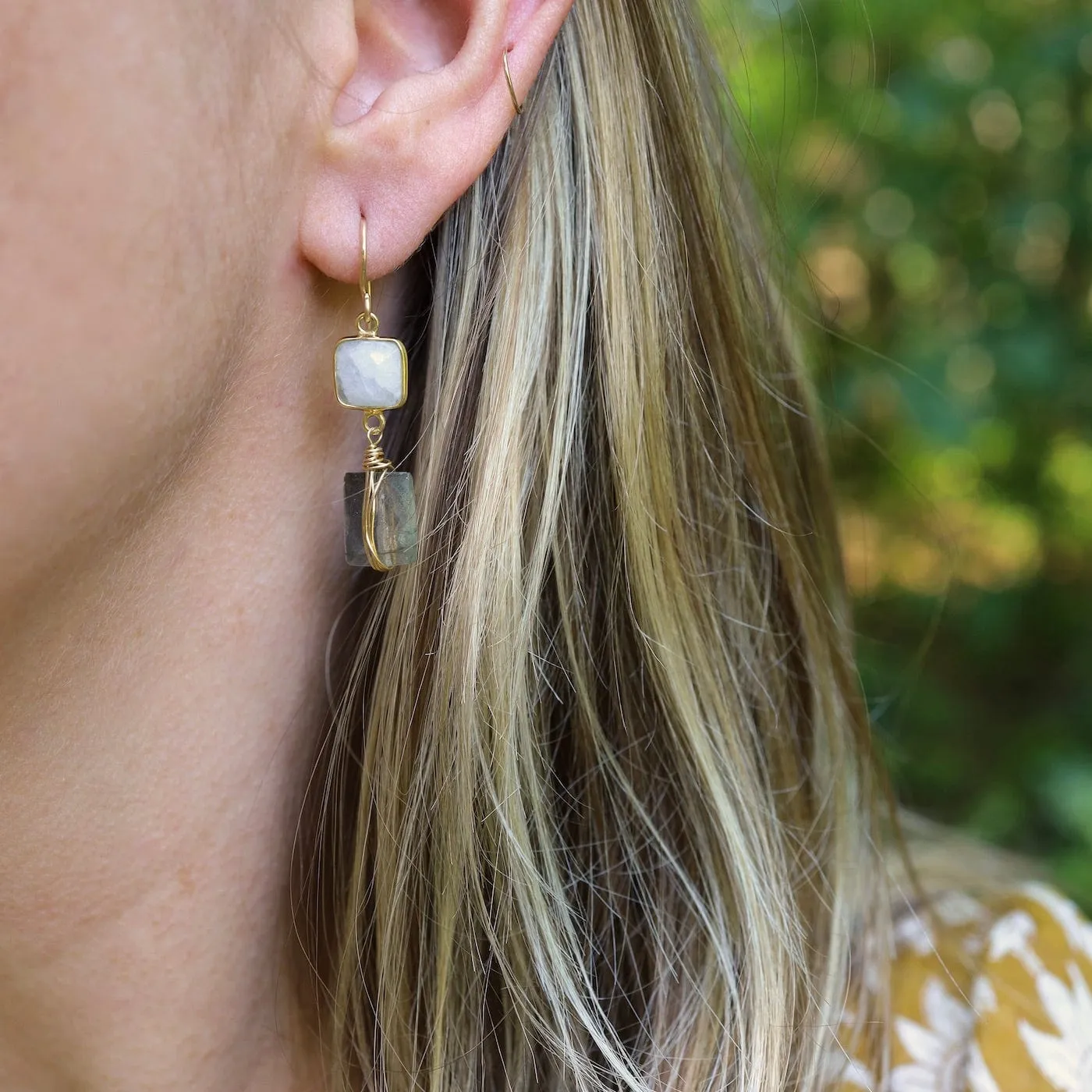 Square Moonstone & Labradorite Earrings