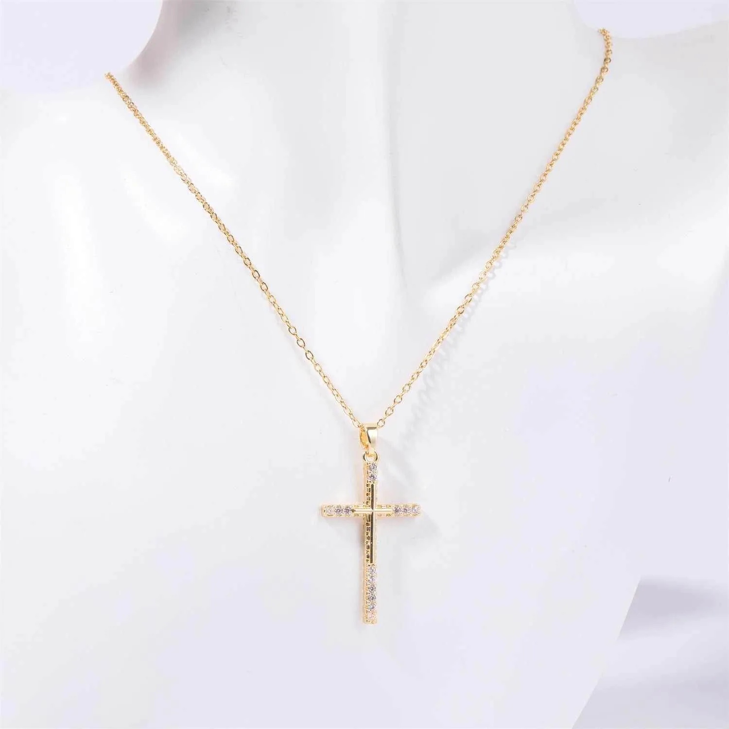 Stainless Steel Inlaid Zircon Cross Necklace