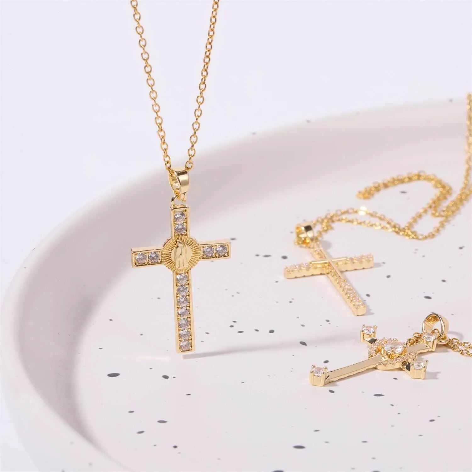 Stainless Steel Inlaid Zircon Cross Necklace