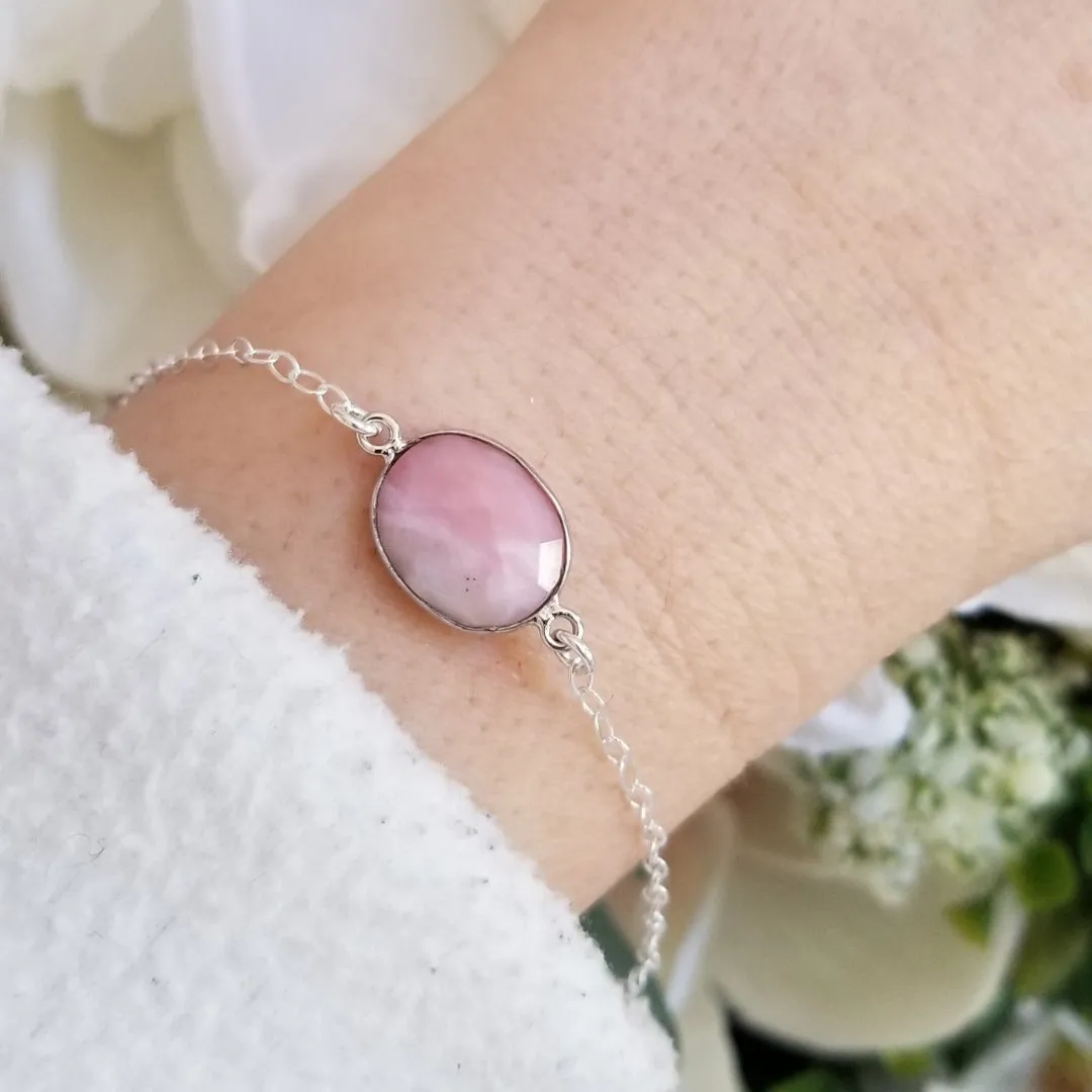 Sterling Silver Pink Opal Bracelet