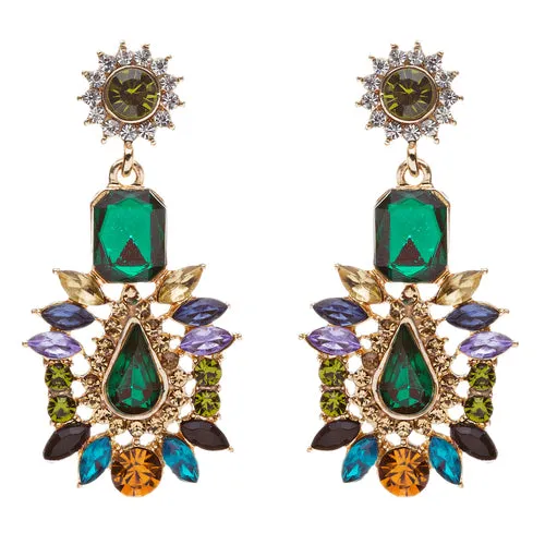 Stunning Beautiful Bohemian Glass Stone Statement Dangle Fashion Earrings Green