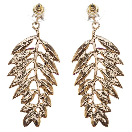 Stunning Beautiful Crystal Rhinestone Leaf Linear Drop Statement Earrings Blue