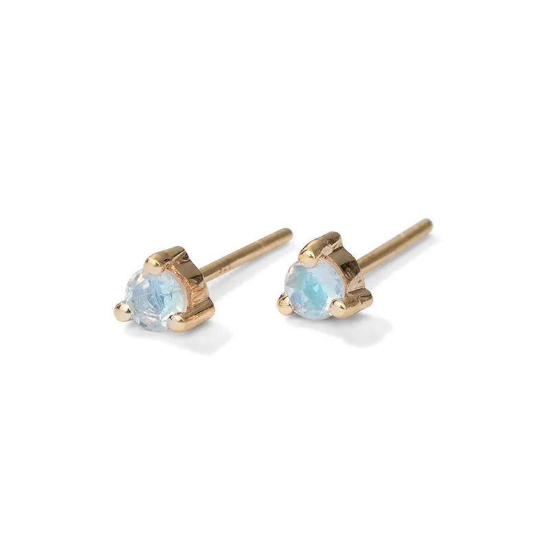 Tiny Stud, Rainbow Moonstone, 9kt Yellow Gold