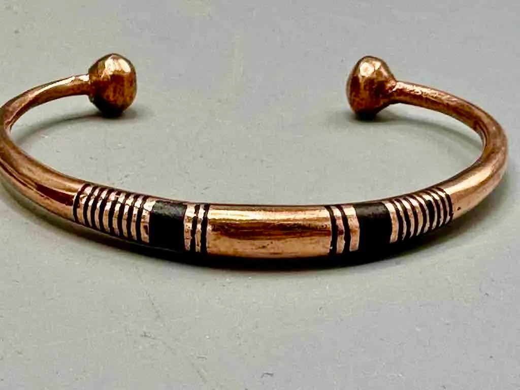 Tuareg Double Bar Multiple Stripe Inlay Heavier Copper Bracelet