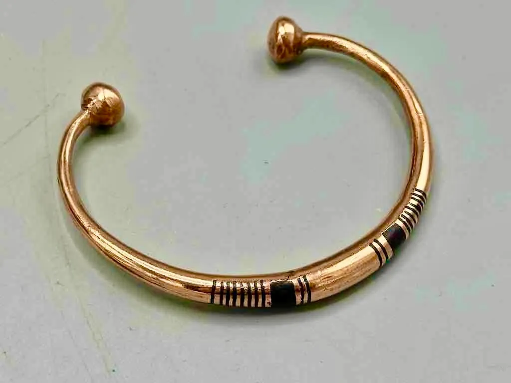 Tuareg Double Bar Multiple Stripe Inlay Heavier Copper Bracelet
