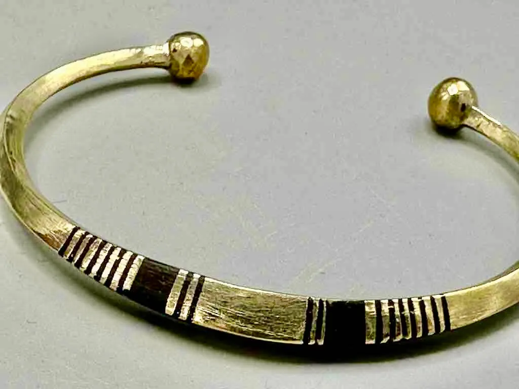 Tuareg Double Bar Multiple Stripe Inlay Squared Brass Bracelet