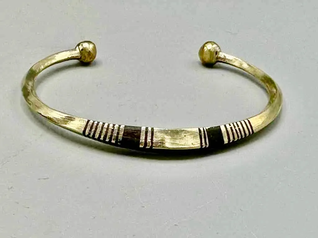 Tuareg Double Bar Multiple Stripe Inlay Squared Brass Bracelet